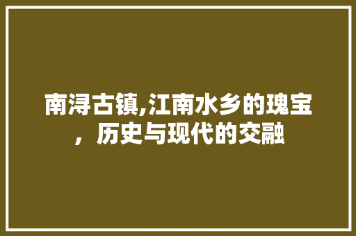 南浔古镇,江南水乡的瑰宝，历史与现代的交融