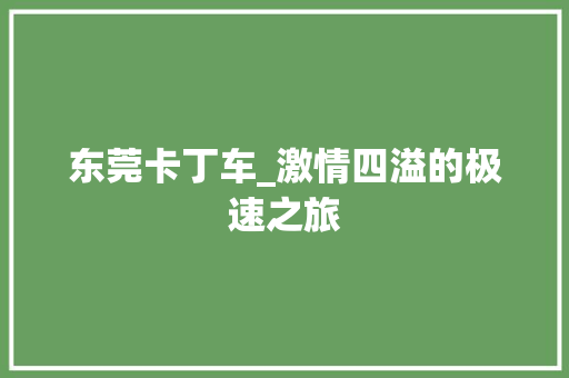 东莞卡丁车_激情四溢的极速之旅