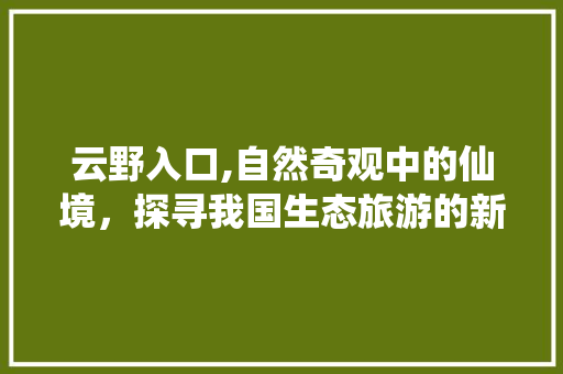 云野入口,自然奇观中的仙境，探寻我国生态旅游的新地标