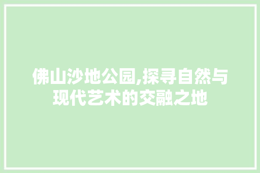 佛山沙地公园,探寻自然与现代艺术的交融之地