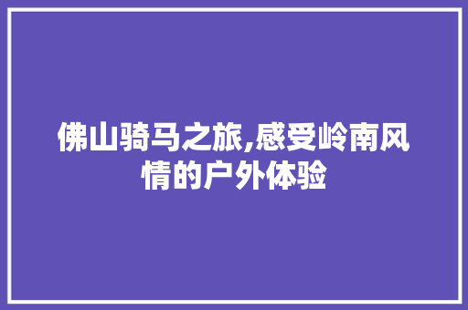 佛山骑马之旅,感受岭南风情的户外体验