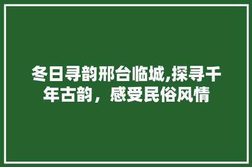 冬日寻韵邢台临城,探寻千年古韵，感受民俗风情