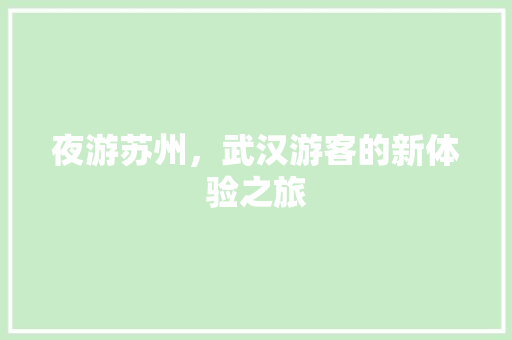 夜游苏州，武汉游客的新体验之旅