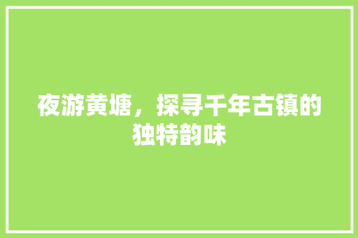 夜游黄塘，探寻千年古镇的独特韵味