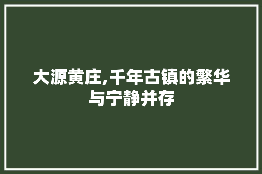 大源黄庄,千年古镇的繁华与宁静并存