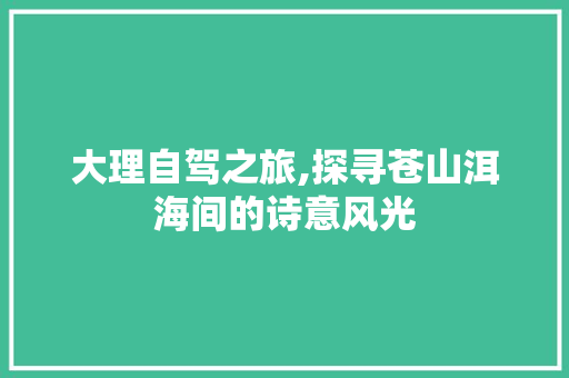 大理自驾之旅,探寻苍山洱海间的诗意风光