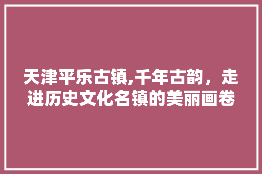 天津平乐古镇,千年古韵，走进历史文化名镇的美丽画卷