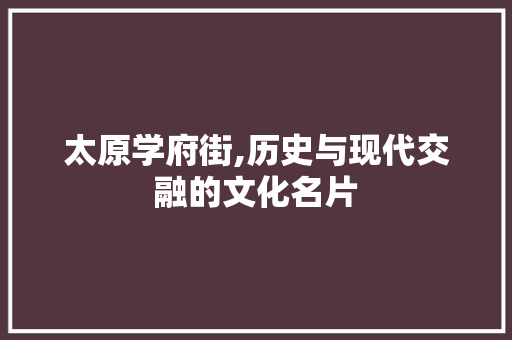 太原学府街,历史与现代交融的文化名片