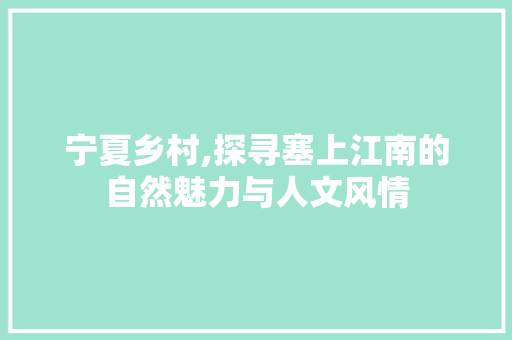 宁夏乡村,探寻塞上江南的自然魅力与人文风情