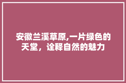 安徽兰溪草原,一片绿色的天堂，诠释自然的魅力