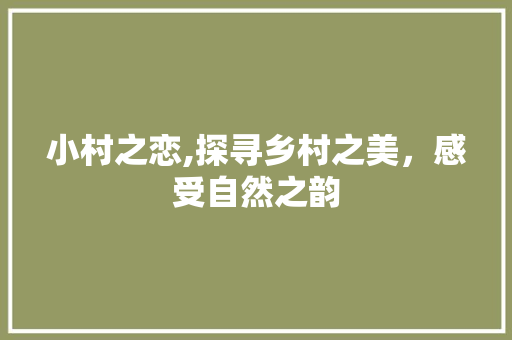 小村之恋,探寻乡村之美，感受自然之韵