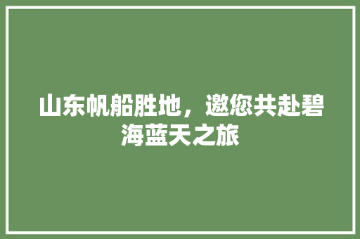 山东帆船胜地，邀您共赴碧海蓝天之旅