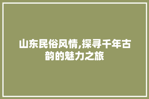 山东民俗风情,探寻千年古韵的魅力之旅