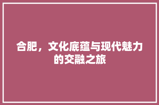 合肥，文化底蕴与现代魅力的交融之旅  第1张