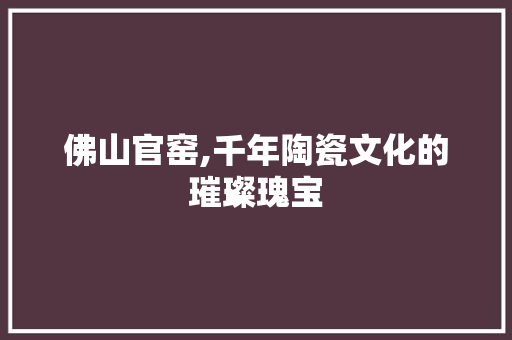 佛山官窑,千年陶瓷文化的璀璨瑰宝