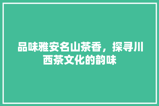 品味雅安名山茶香，探寻川西茶文化的韵味