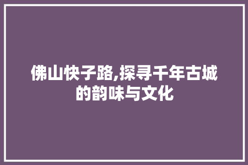 佛山快子路,探寻千年古城的韵味与文化