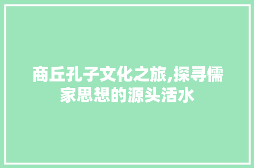 商丘孔子文化之旅,探寻儒家思想的源头活水