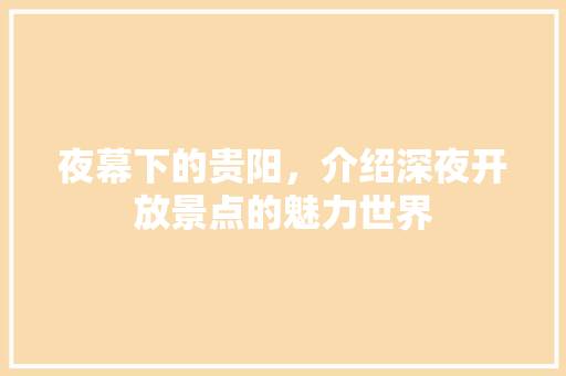 夜幕下的贵阳，介绍深夜开放景点的魅力世界