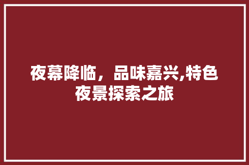 夜幕降临，品味嘉兴,特色夜景探索之旅