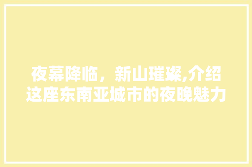 夜幕降临，新山璀璨,介绍这座东南亚城市的夜晚魅力  第1张