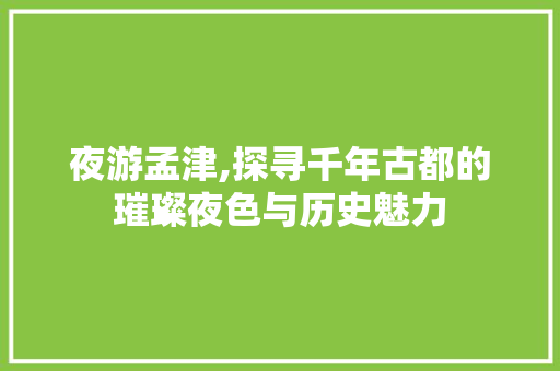 夜游孟津,探寻千年古都的璀璨夜色与历史魅力