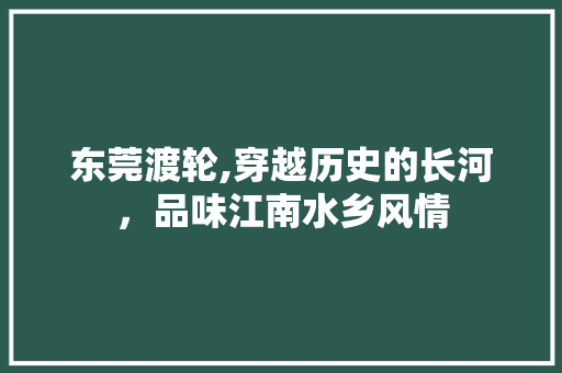 东莞渡轮,穿越历史的长河，品味江南水乡风情