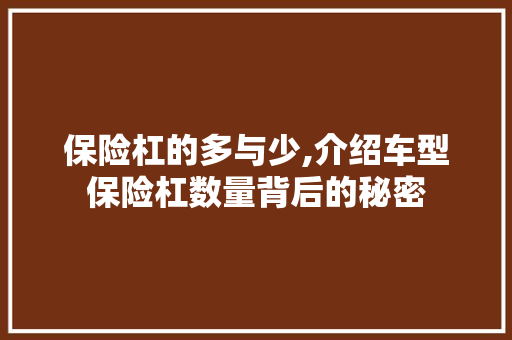 保险杠的多与少,介绍车型保险杠数量背后的秘密