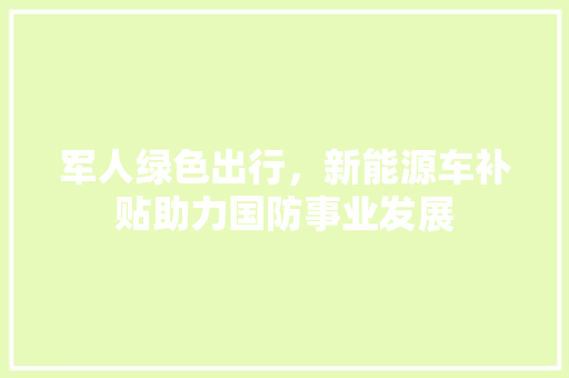 军人绿色出行，新能源车补贴助力国防事业发展