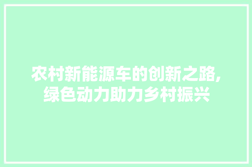 农村新能源车的创新之路,绿色动力助力乡村振兴