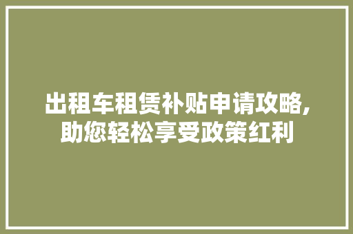 出租车租赁补贴申请攻略,助您轻松享受政策红利  第1张