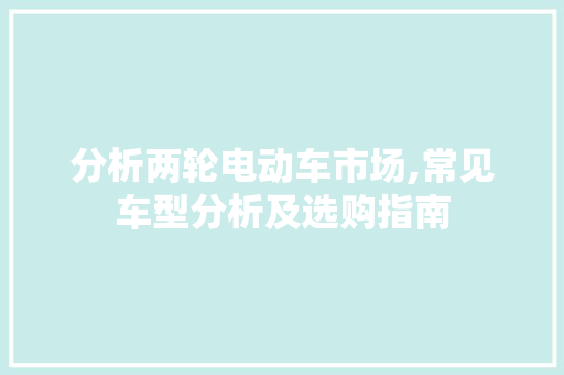 分析两轮电动车市场,常见车型分析及选购指南