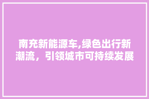 南充新能源车,绿色出行新潮流，引领城市可持续发展