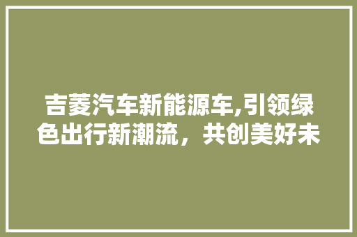 吉菱汽车新能源车,引领绿色出行新潮流，共创美好未来