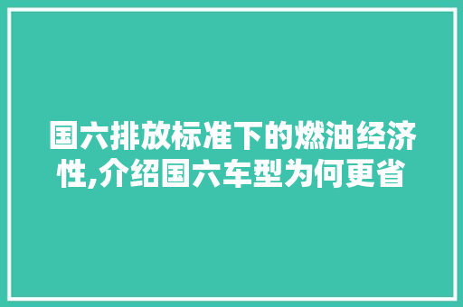 国六排放标准下的燃油经济性,介绍国六车型为何更省油