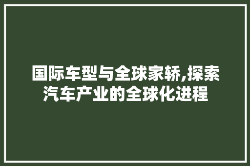 国际车型与全球家轿,探索汽车产业的全球化进程