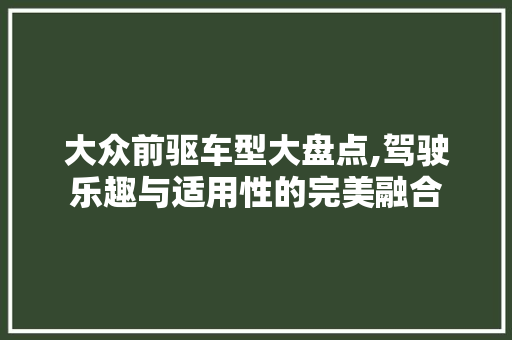 大众前驱车型大盘点,驾驶乐趣与适用性的完美融合