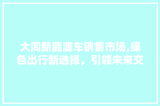 大同新能源车销售市场,绿色出行新选择，引领未来交通潮流