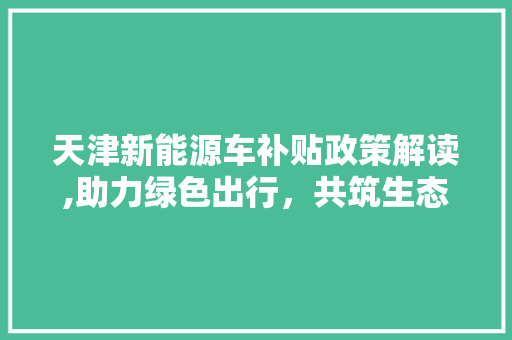 天津新能源车补贴政策解读,助力绿色出行，共筑生态文明  第1张