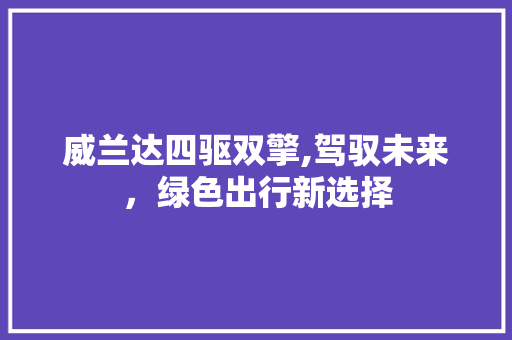 威兰达四驱双擎,驾驭未来，绿色出行新选择