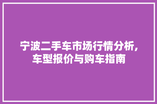 宁波二手车市场行情分析,车型报价与购车指南