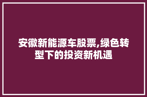 安徽新能源车股票,绿色转型下的投资新机遇  第1张