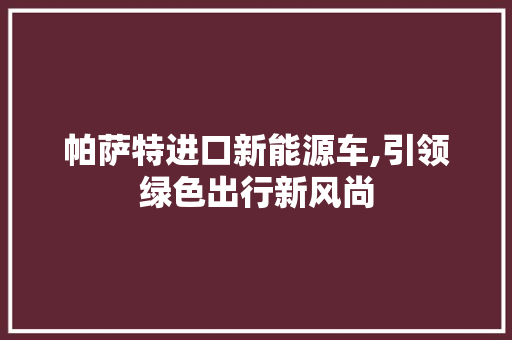 帕萨特进口新能源车,引领绿色出行新风尚  第1张