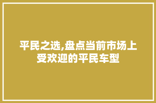 平民之选,盘点当前市场上受欢迎的平民车型