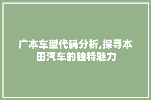 广本车型代码分析,探寻本田汽车的独特魅力  第1张