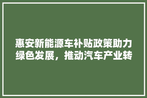 惠安新能源车补贴政策助力绿色发展，推动汽车产业转型升级