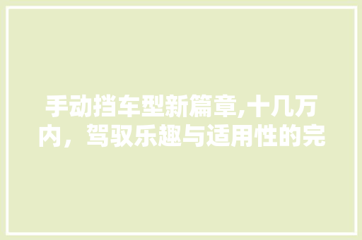 手动挡车型新篇章,十几万内，驾驭乐趣与适用性的完美结合