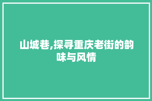 山城巷,探寻重庆老街的韵味与风情