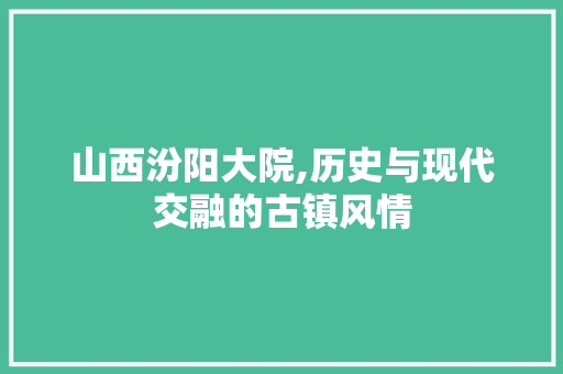 山西汾阳大院,历史与现代交融的古镇风情