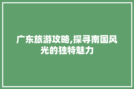 广东旅游攻略,探寻南国风光的独特魅力